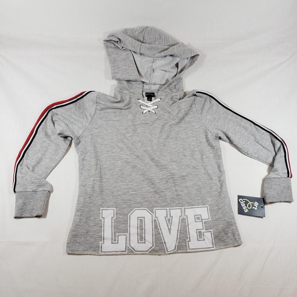Art Class Hoodie Shirt Girls Large 10/12 Heather Grey Love Lace Up Pullover New - Picture 1 of 11